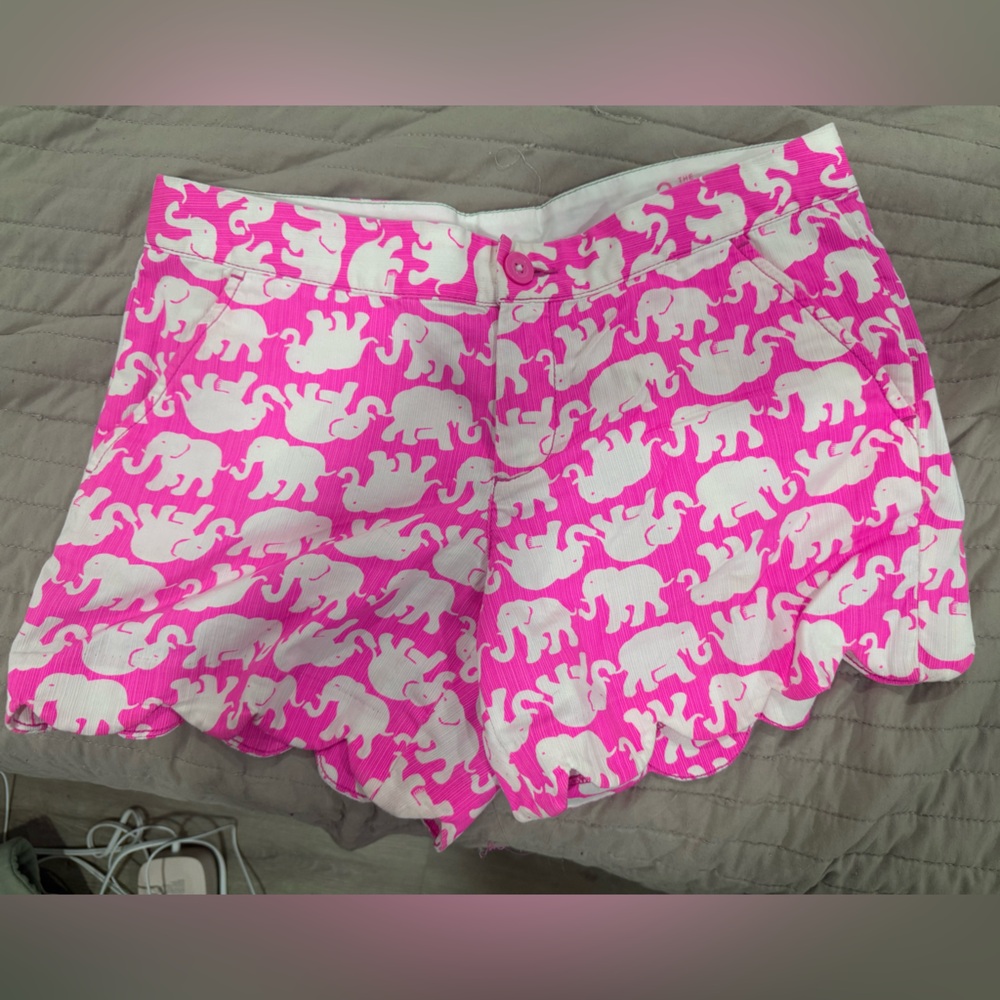 Lilly Pulitzer Pink and White Elephant Print Buttercup Shorts